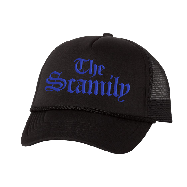 THE SCAMILY® PUFF PRINT TRUCKER HAT - BLACK/BLUE